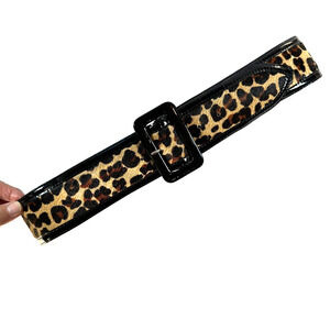 Avignon Women's Belt Genuine Leather, Faux Leopard, Patent Detail Wide USA Made